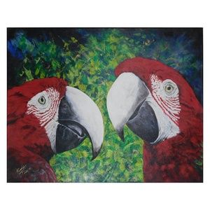 Original Painting by Artist Konnie K - Parrots in Conversation 30 x 24